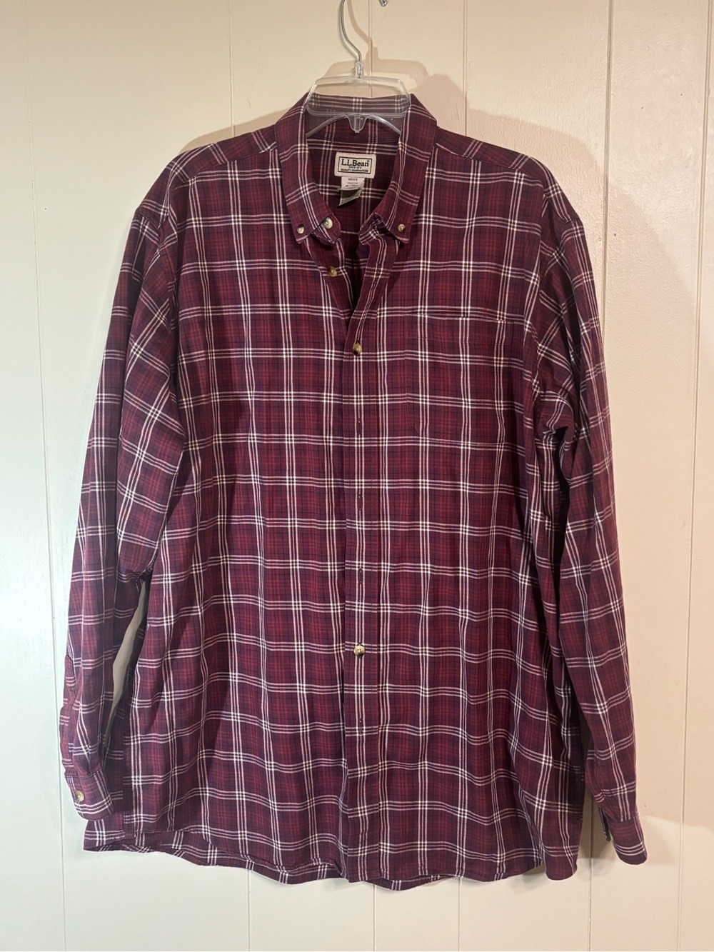 L.L. Bean Men's Burgundy Plaid Button-Down Shirt